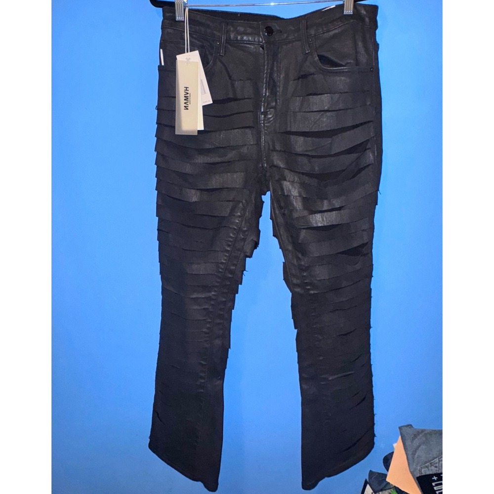 HVMAN Mars Slim Bootcut Jeans Black Coated Distressed Denim 323B10-MB13A 36 Mens